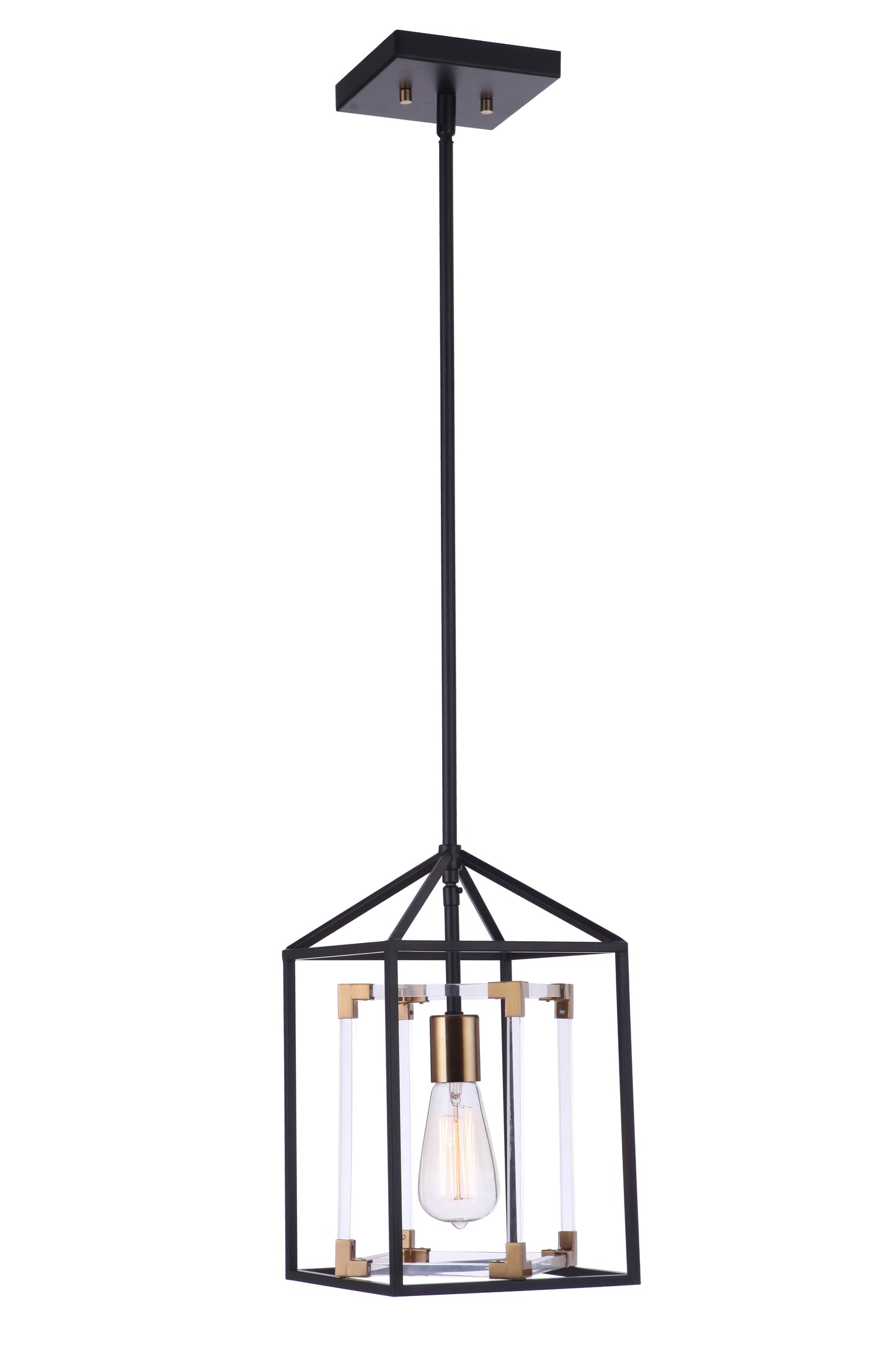 P985FBSB1 - Aaron 1 Light 8" Wide Pendant - Flat Black / Satin Brass