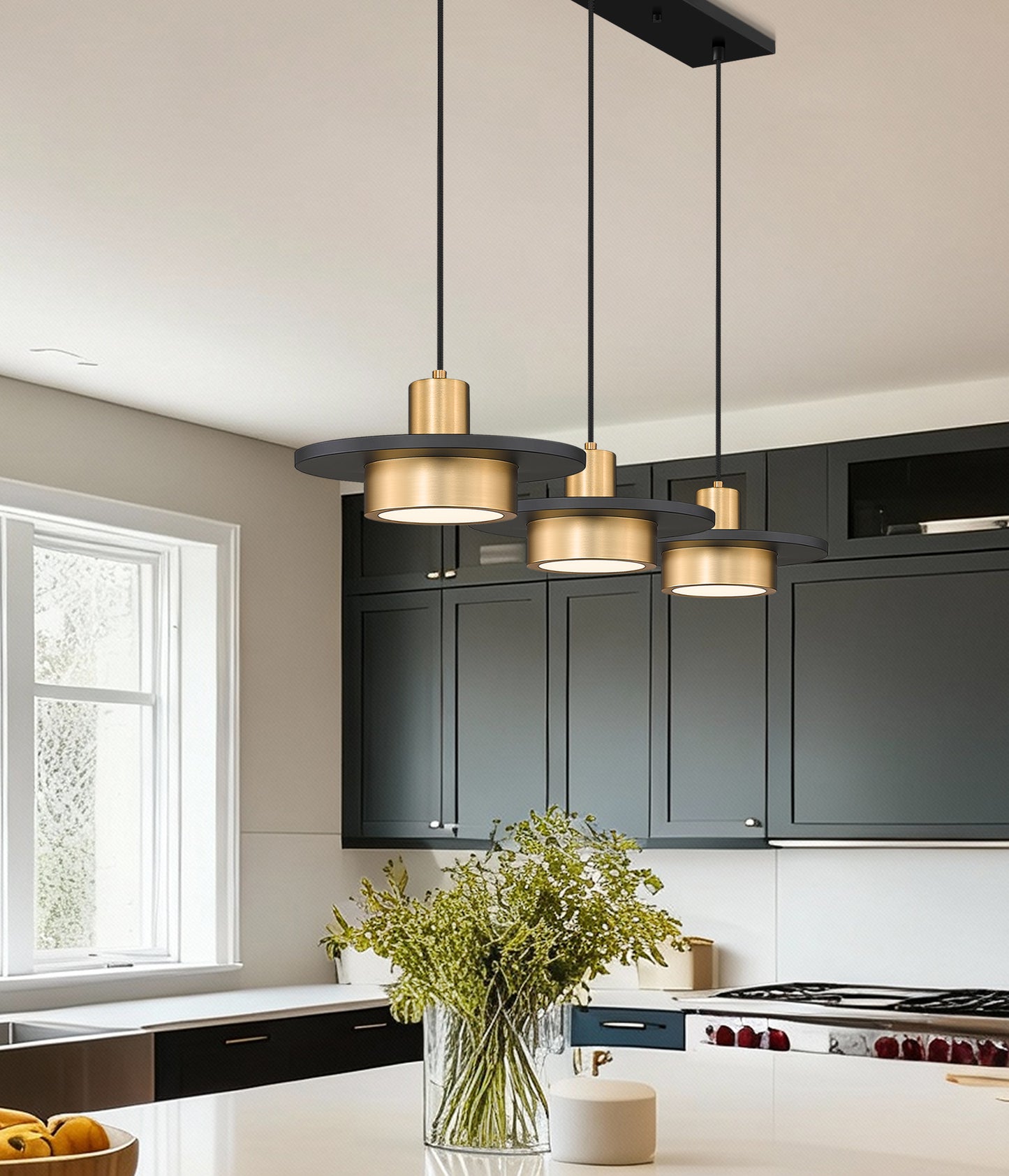 829P12-3L-MB-MGLD-LE - Ludo 3 Light Linear 52" Chandelier - Matte Black / Modern Gold
