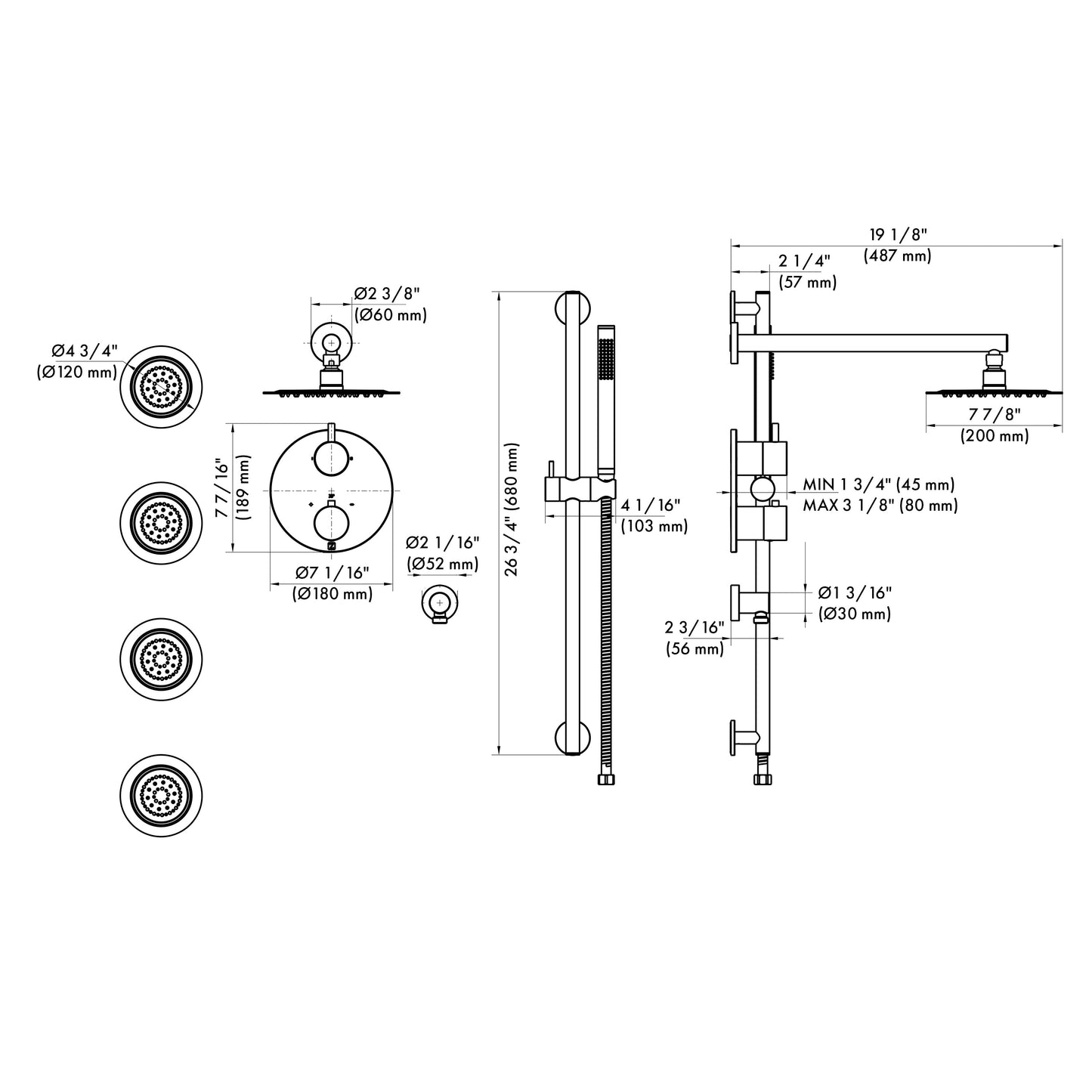 EMBY-SHS-T3-PG - Autograph Edition Emerald Bay Thermostatic Shower System with Body Jets in Polished Gold
