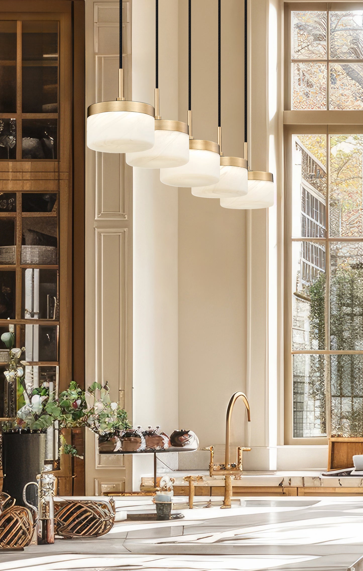 827P6-5L-MGLD-LED - Renaud 5 Light Linear 46" Chandelier - Modern Gold