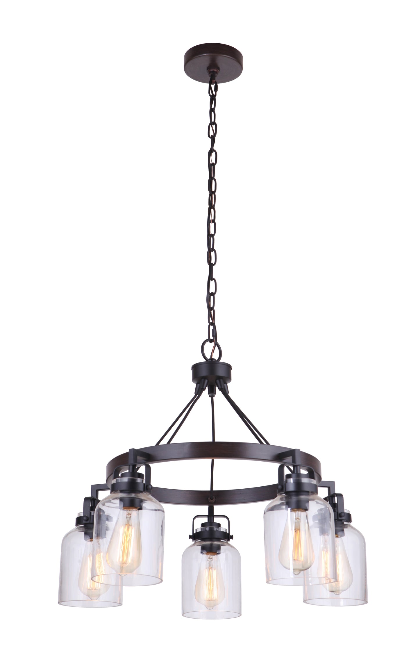 53625-FBDT - Foxwood 5 Light 25" Wide Chandelier - Flat Black / Dark Teak