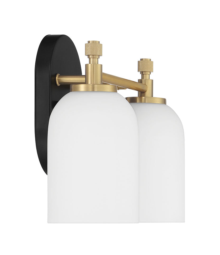 60302-FBSB - Council 2 Light 12.25" Wide Vanity Light - Flat Black / Satin Brass