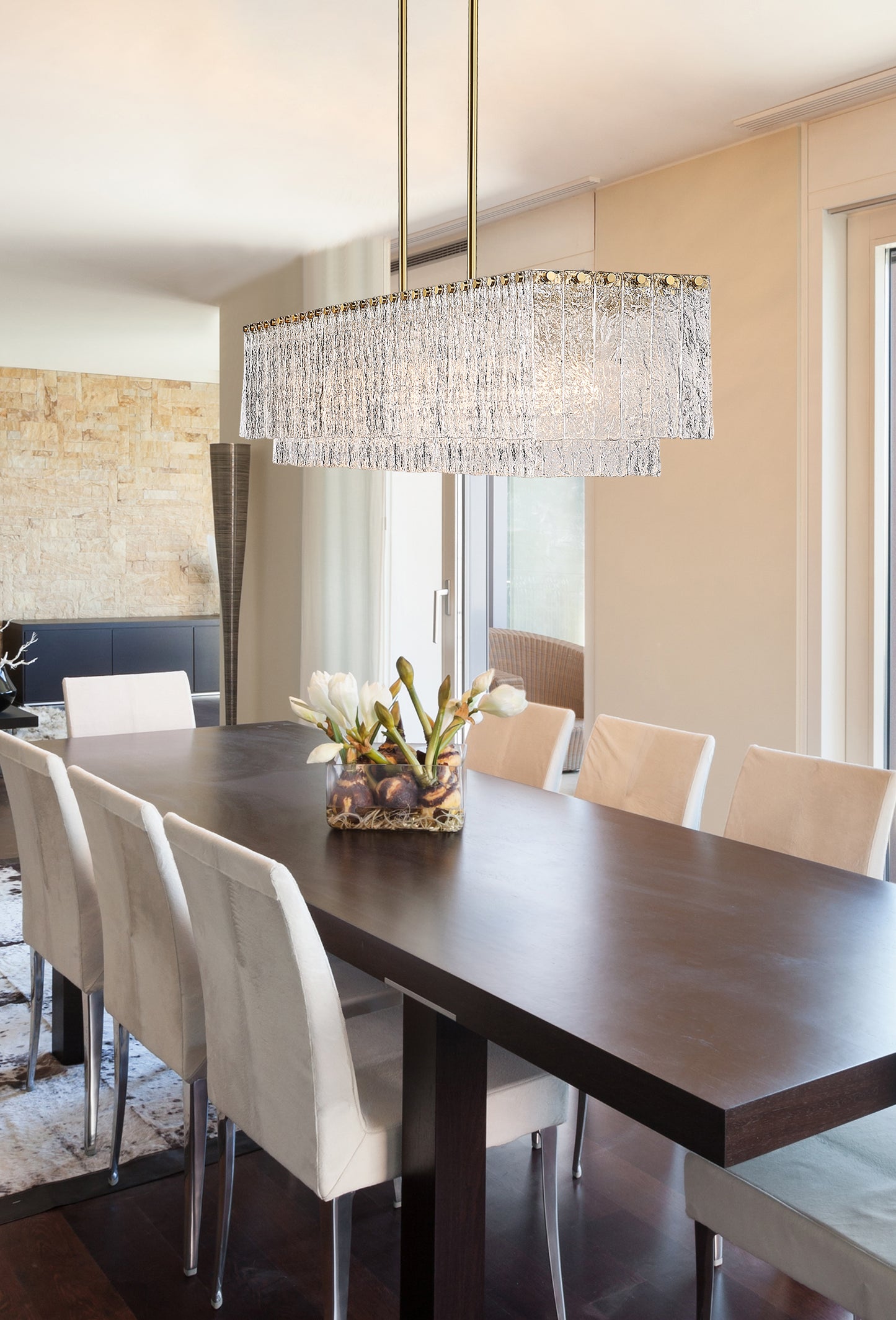 1943-53L-MGLD - Glacier 7 Light Linear 54" Chandelier - Modern Gold
