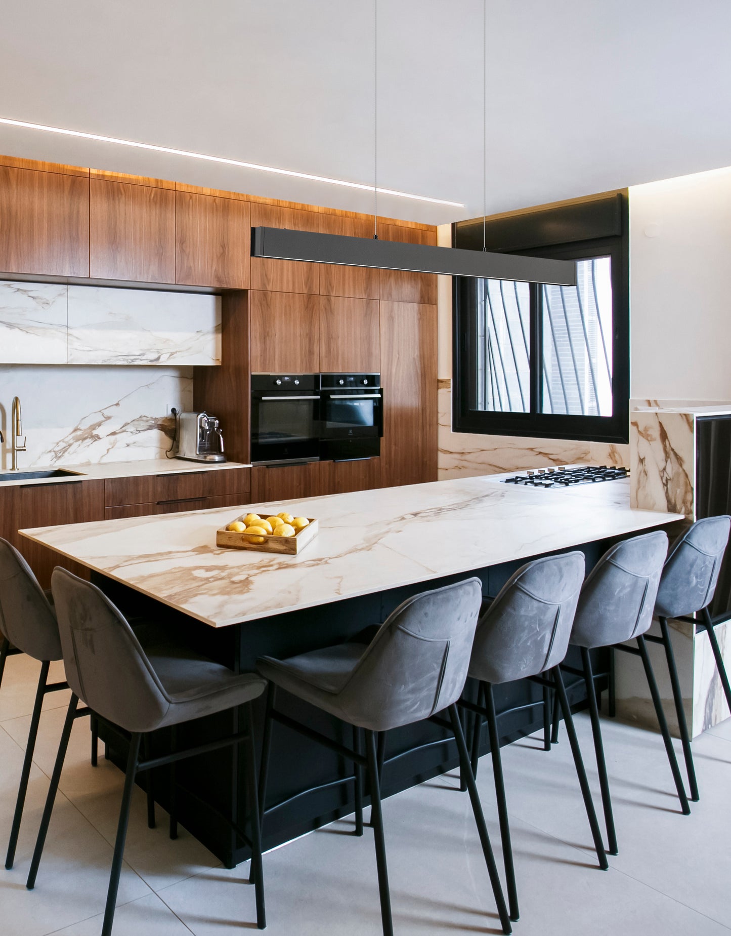 1016-45L-MB-LED - Hudson 1 Light Linear 45" Chandelier - Matte Black