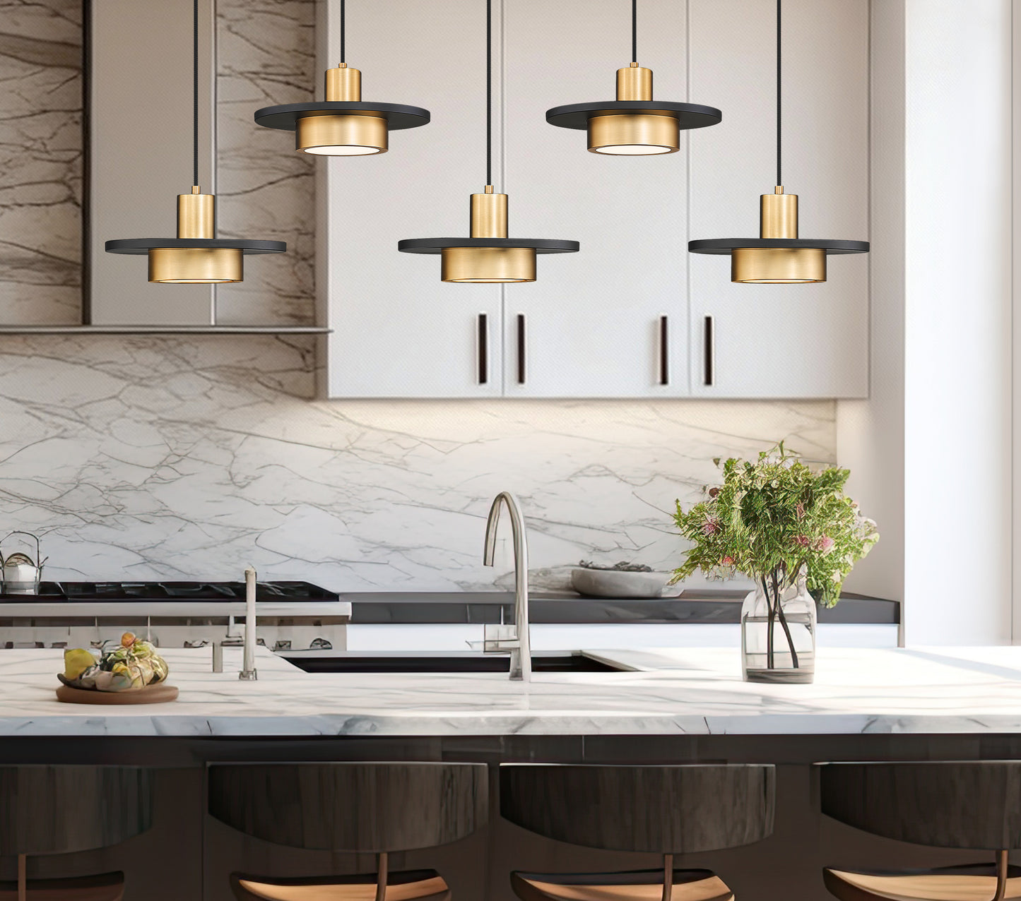 829P12-5L-MB-MGLD-LE - Ludo 5 Light Linear 52" Chandelier - Matte Black / Modern Gold