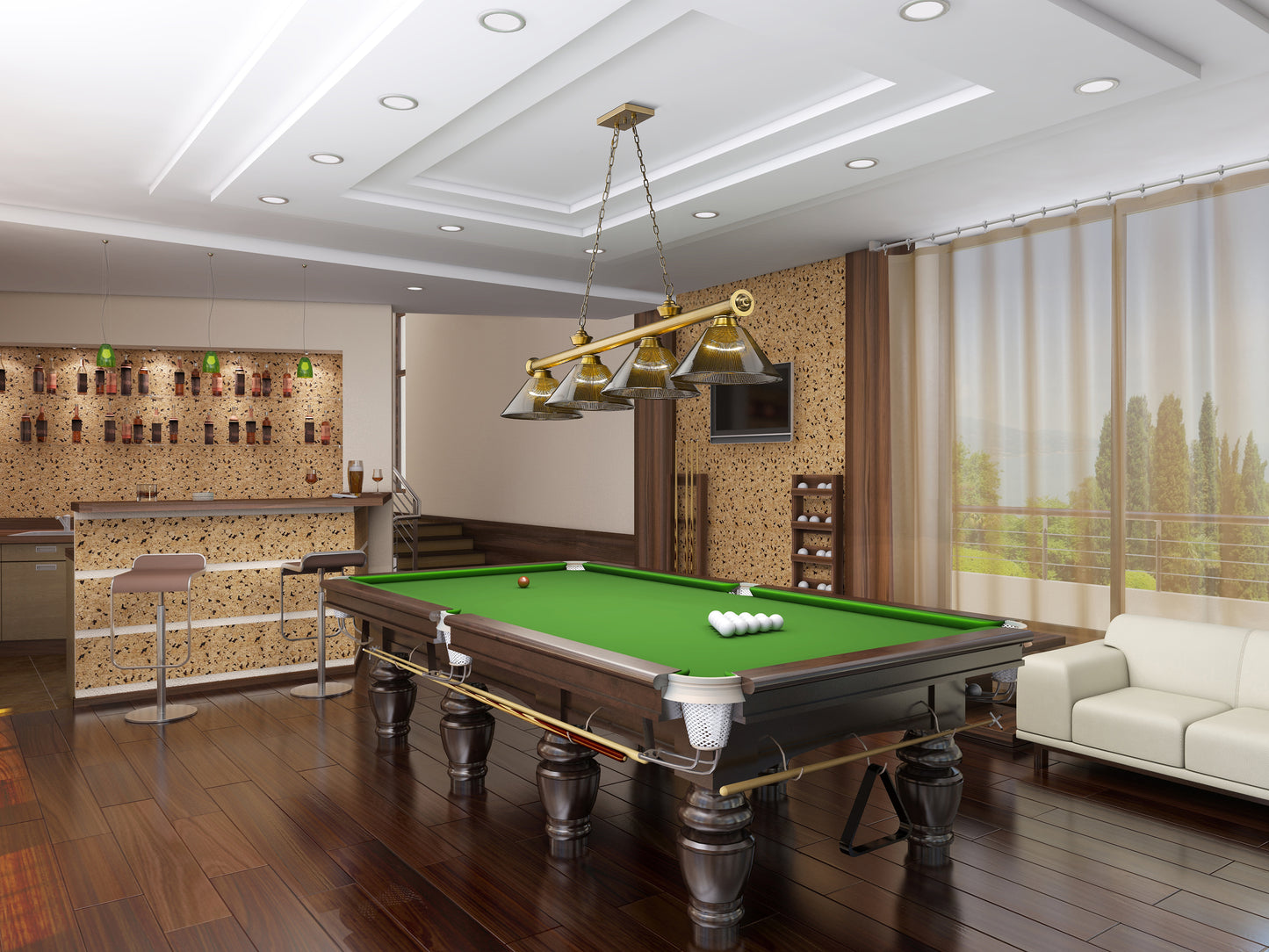 2306-4RB-ARS - Cordon 4 Light 81" Billiard - Rubbed Brass