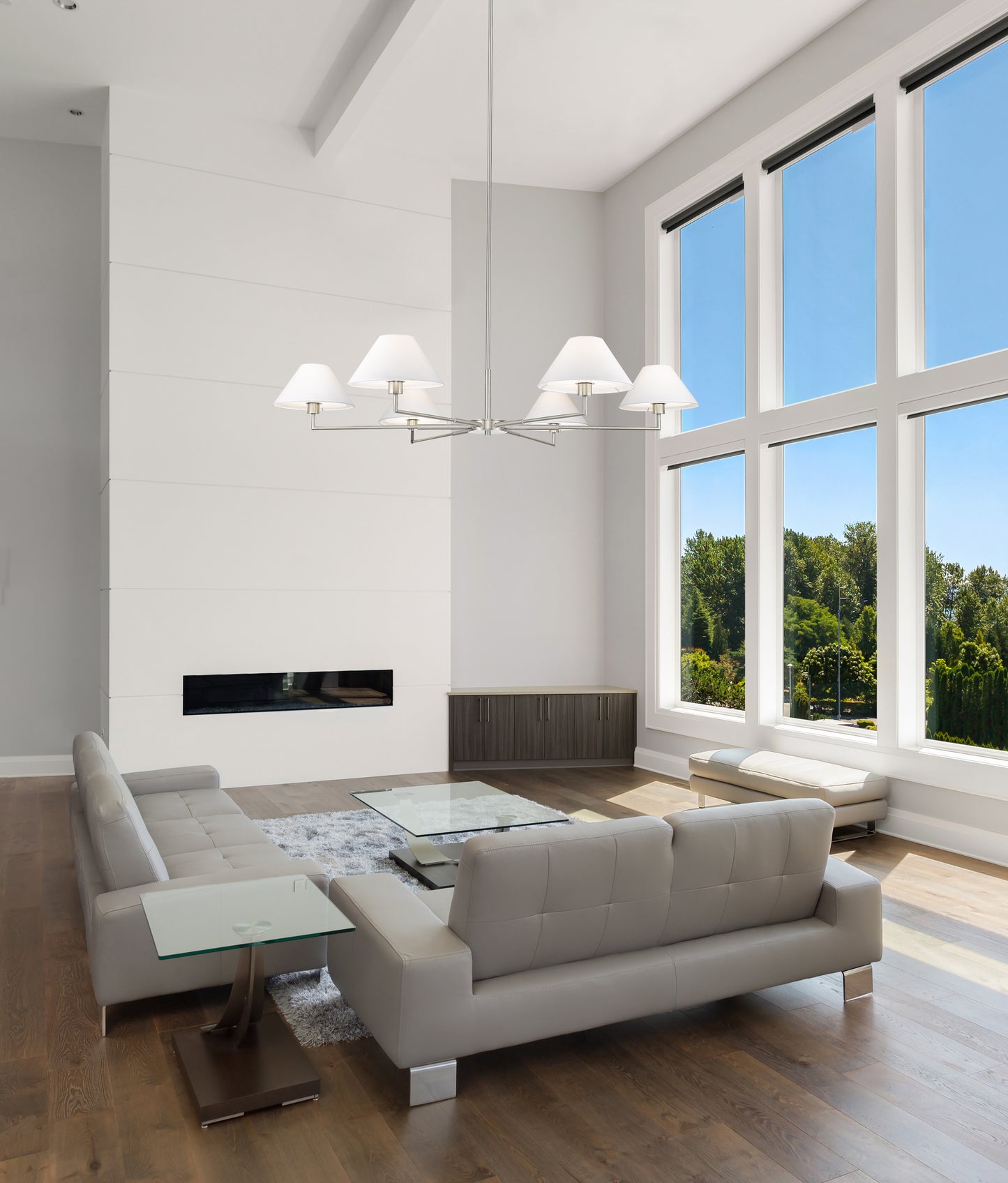 744-63R-BN - Leila 6 Light 63" Chandelier - Brushed Nickel