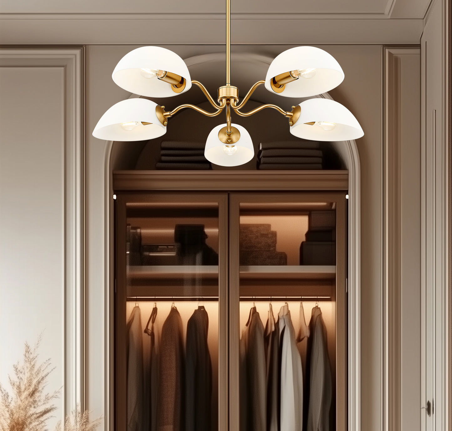 3048-5MGLD - Breton 5 Light 33" Chandelier - Modern Gold