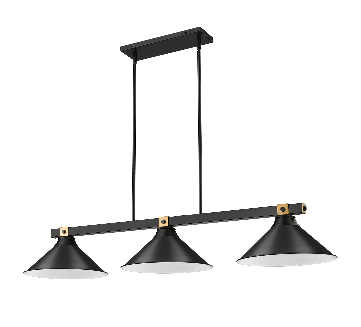1955-3MB-RB-MB15 - Bronte 3 Light 54" Billiard - Matte Black / Rubbed Brass