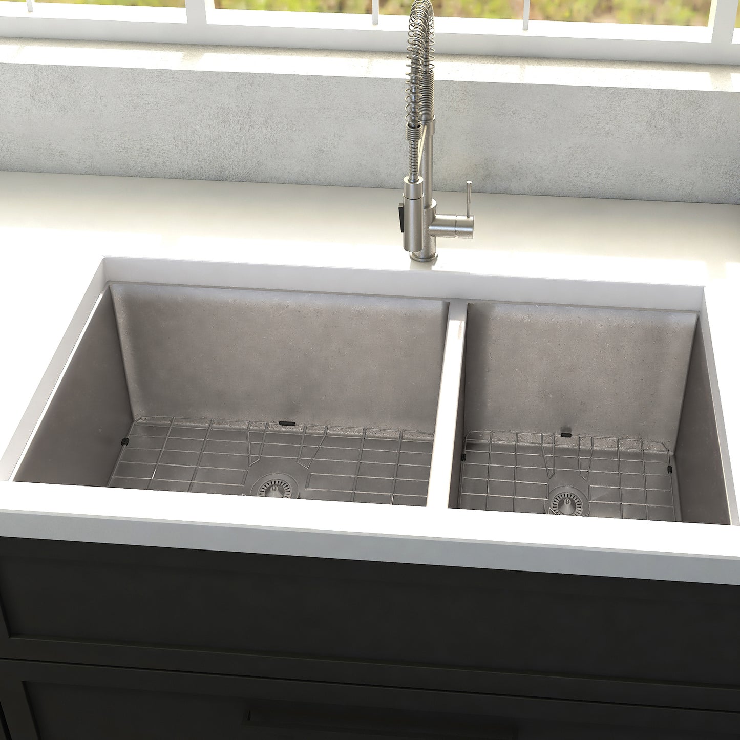 SR60D-36 - 36" Chamonix Undermount Double Bowl Stainless Steel Kitchen Sink with Bottom Grid