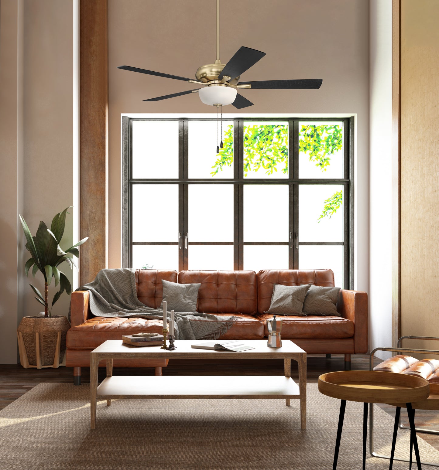 ECF211SB5-BWNFB - EOS 2 Light Frosted White Bowl 52" Ceiling Fan 52" 5 Blade Ceiling Fan with Light Kit - Satin Brass