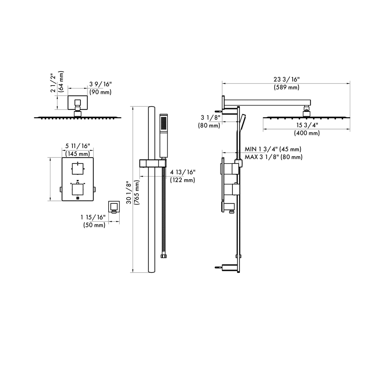 CBY-SHS-T2-BN - Crystal Bay Thermostatic Shower System in Brushed Nickel