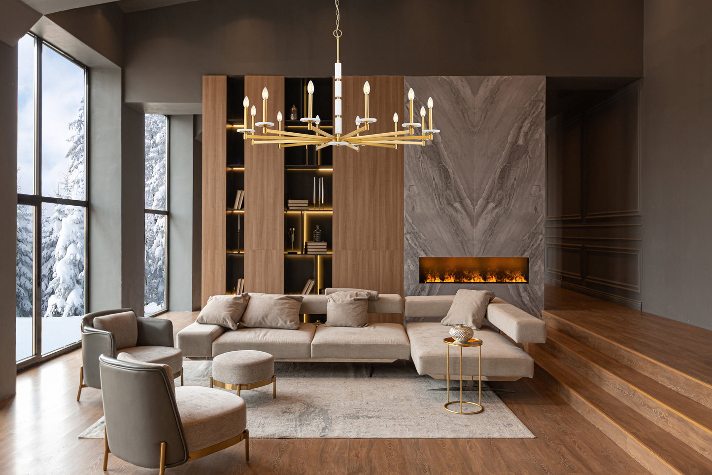 3045-12MGLD - Kaden 12 Light 48" Chandelier - Modern Gold