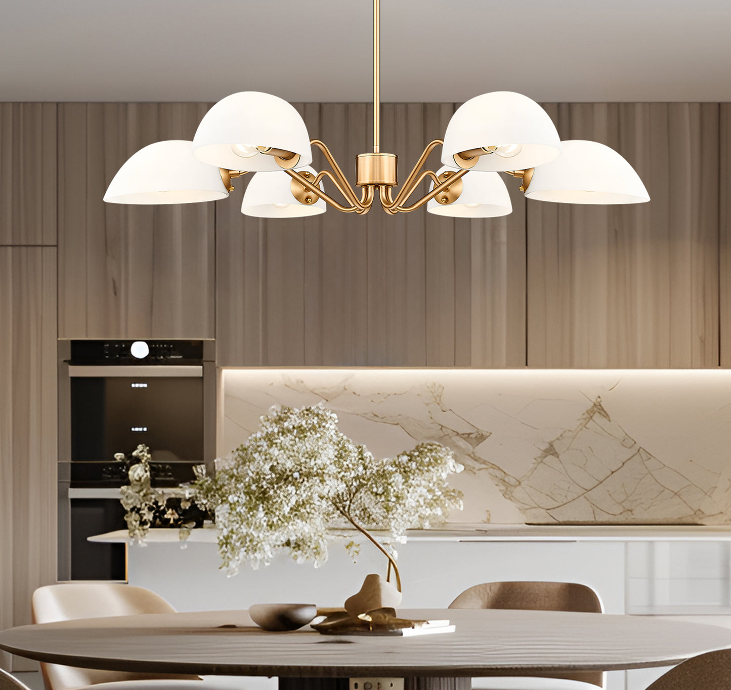 3048-6MGLD - Breton 6 Light 39" Chandelier - Modern Gold