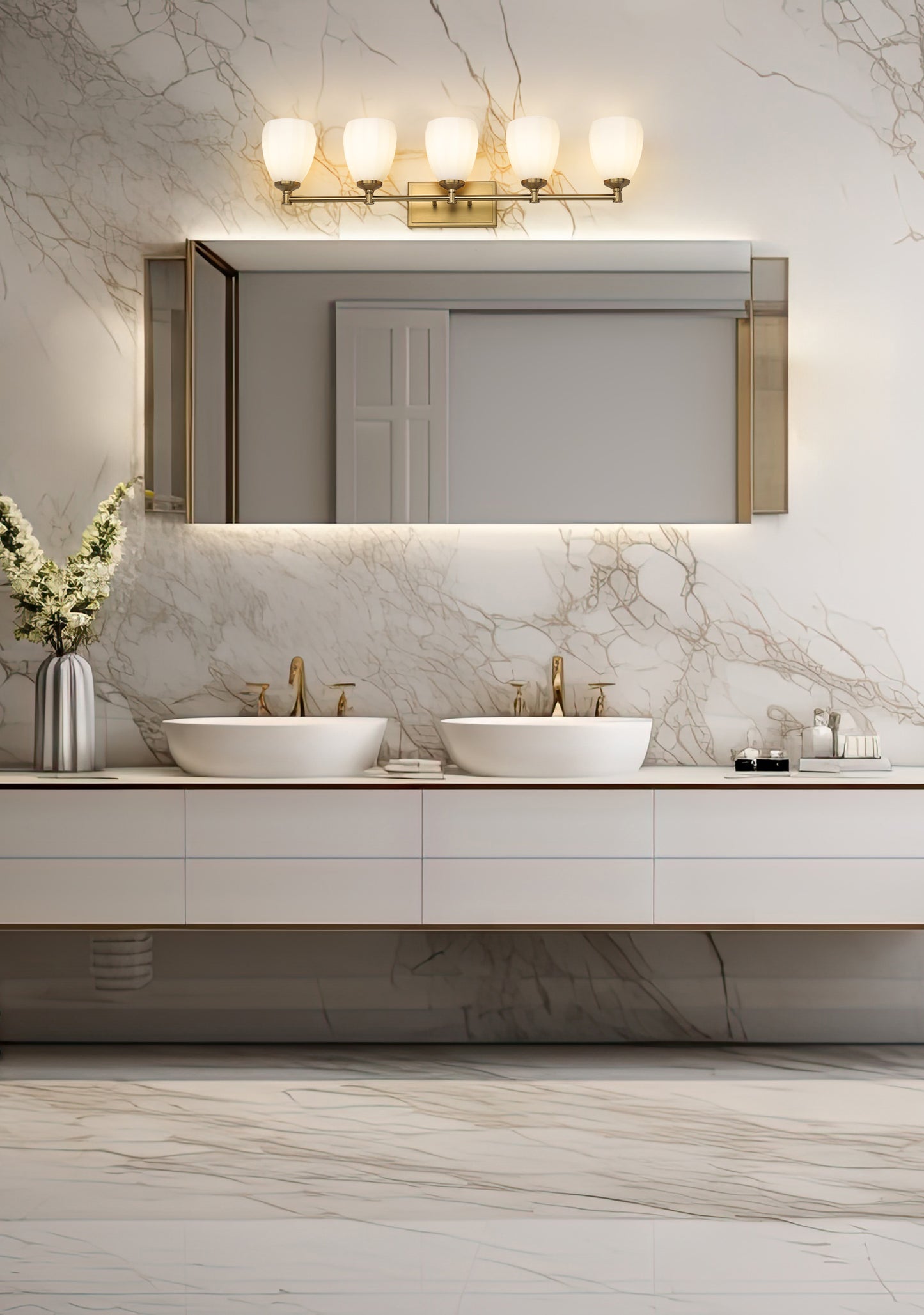 7004-5V-MGLD - Oren 5 Light 38" Vanity - Modern Gold