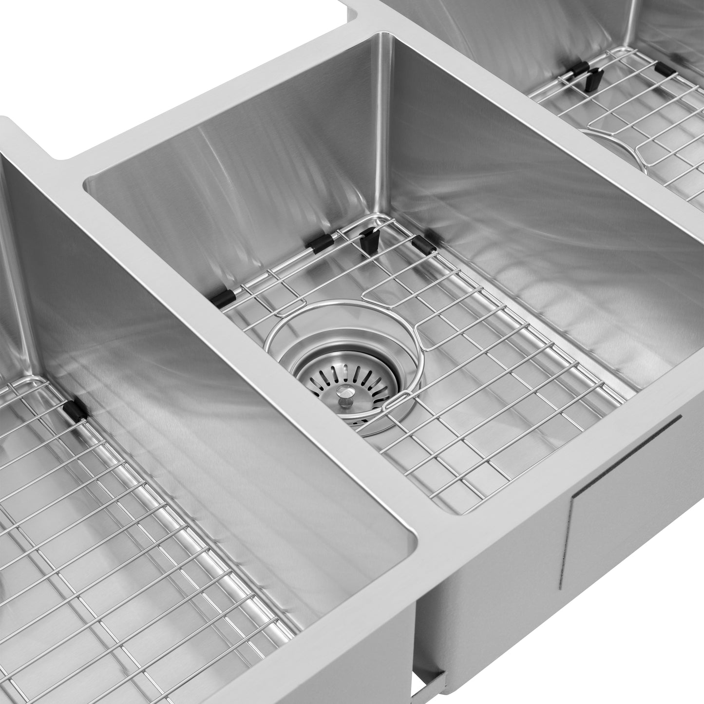 SLT-45 - 45" Breckenridge Undermount Triple Bowl Stainless Steel Kitchen Sink with Bottom Grid and Accessories