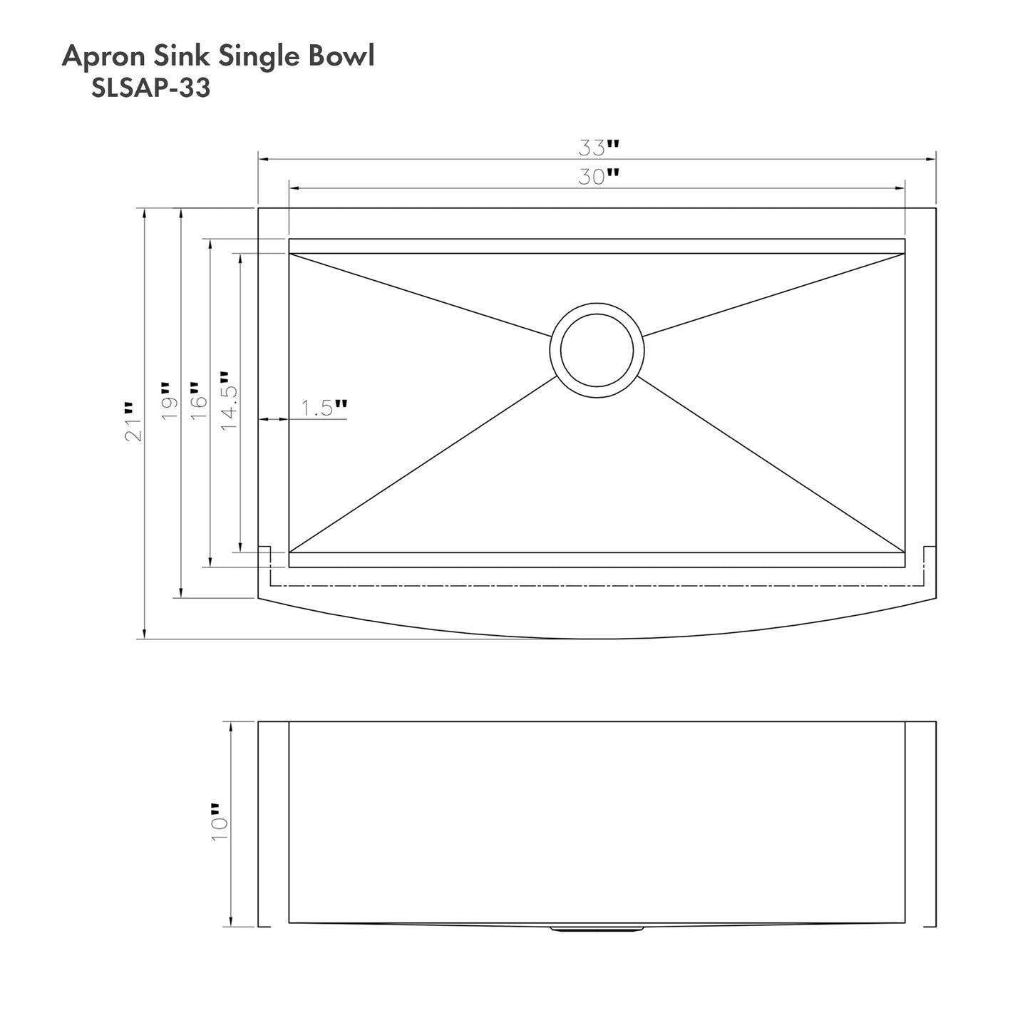 SLSAP-33 - 33" Moritz Farmhouse Apron Mount Single Bowl Stainless Steel Kitchen Sink with Bottom Grid and Accessories