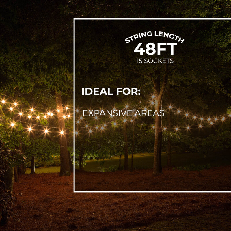 812480 - 48' STRING LIGHT 15 SOCKETS 36" SPACING E26 BLACK - NO BULBS