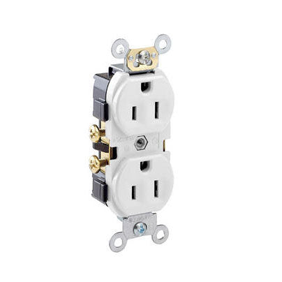 CR15-W - 15 Amp Duplex Receptacle/Outlet, Commercial Grade, Self-Grounding