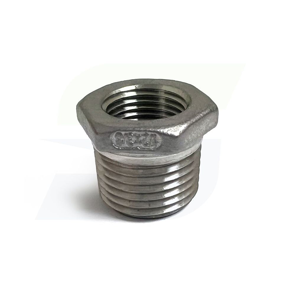 K414-0806 - 1/2" x 3/8" Threaded Hex Head Bushing, 304 Stainless Steel