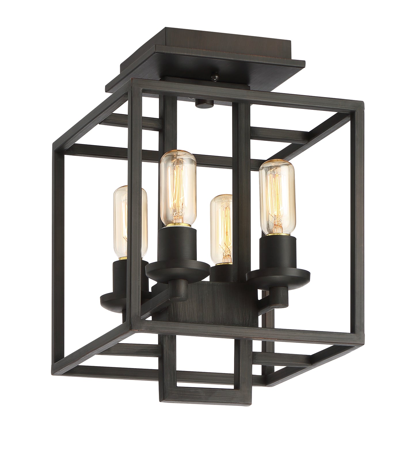 41554-ABZ - Cubic 4 Light 15" High Semi Flush Mount - Aged Bronze Brushed