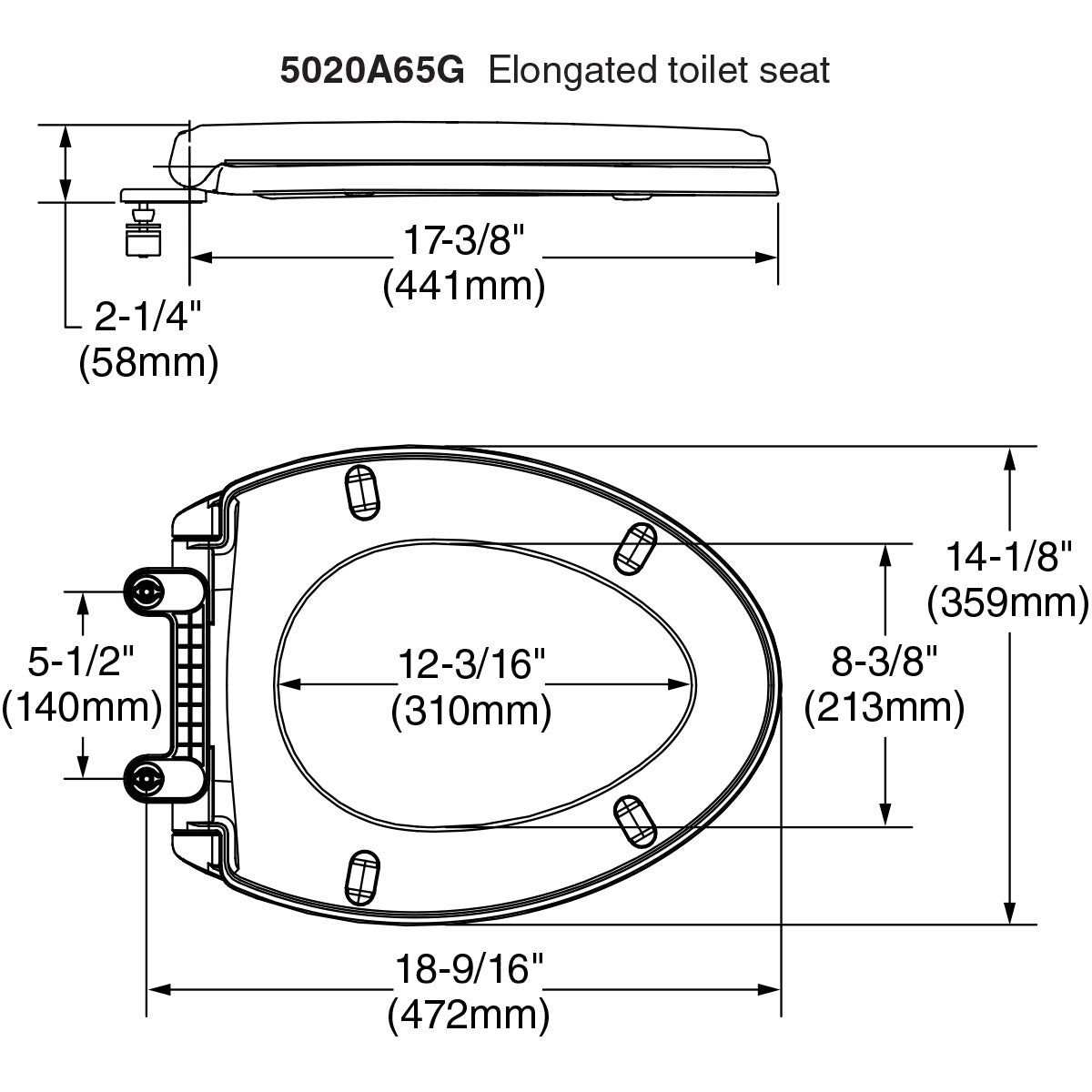 5020A65G.020 - Traditional Slow-Close Easy Lift Elongated Toilet Seat - White