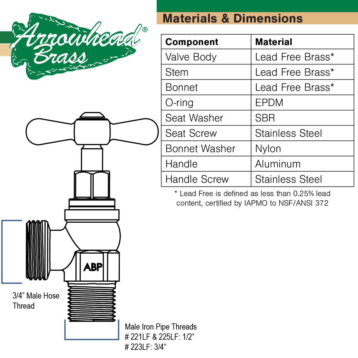 223LF - Lead Free Boiler Drain Valve - 3/4" MIP x 3/4" Hose Thread