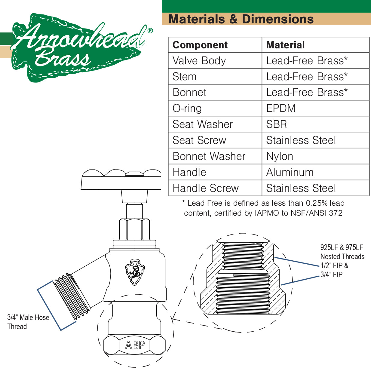 925LF - Bent Nose Garden Valve - 1/2" and 3/4" FIP x 3/4" Garden Hose