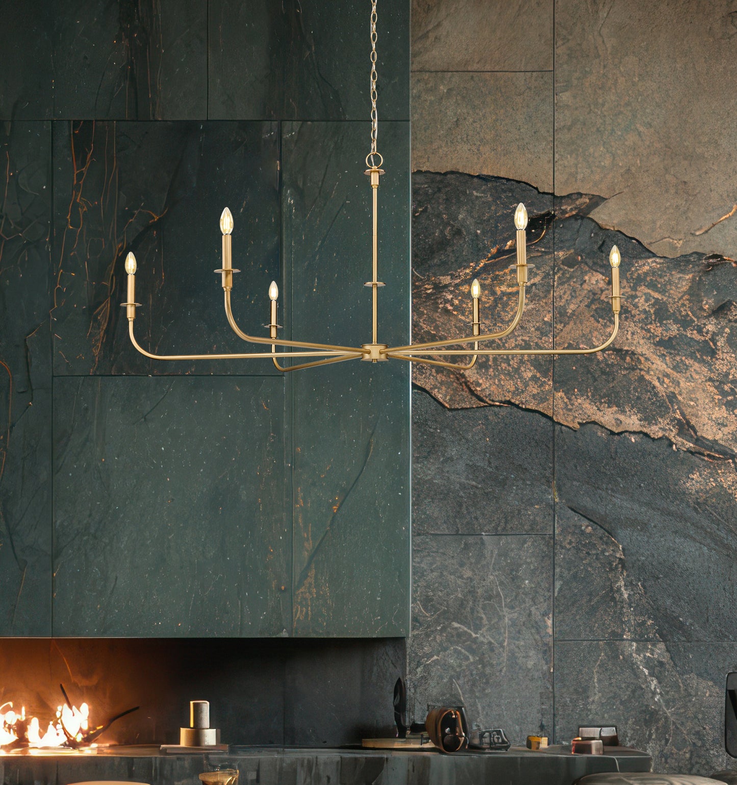 3049-62RB - Tova 6 Light 66" Chandelier - Rubbed Brass