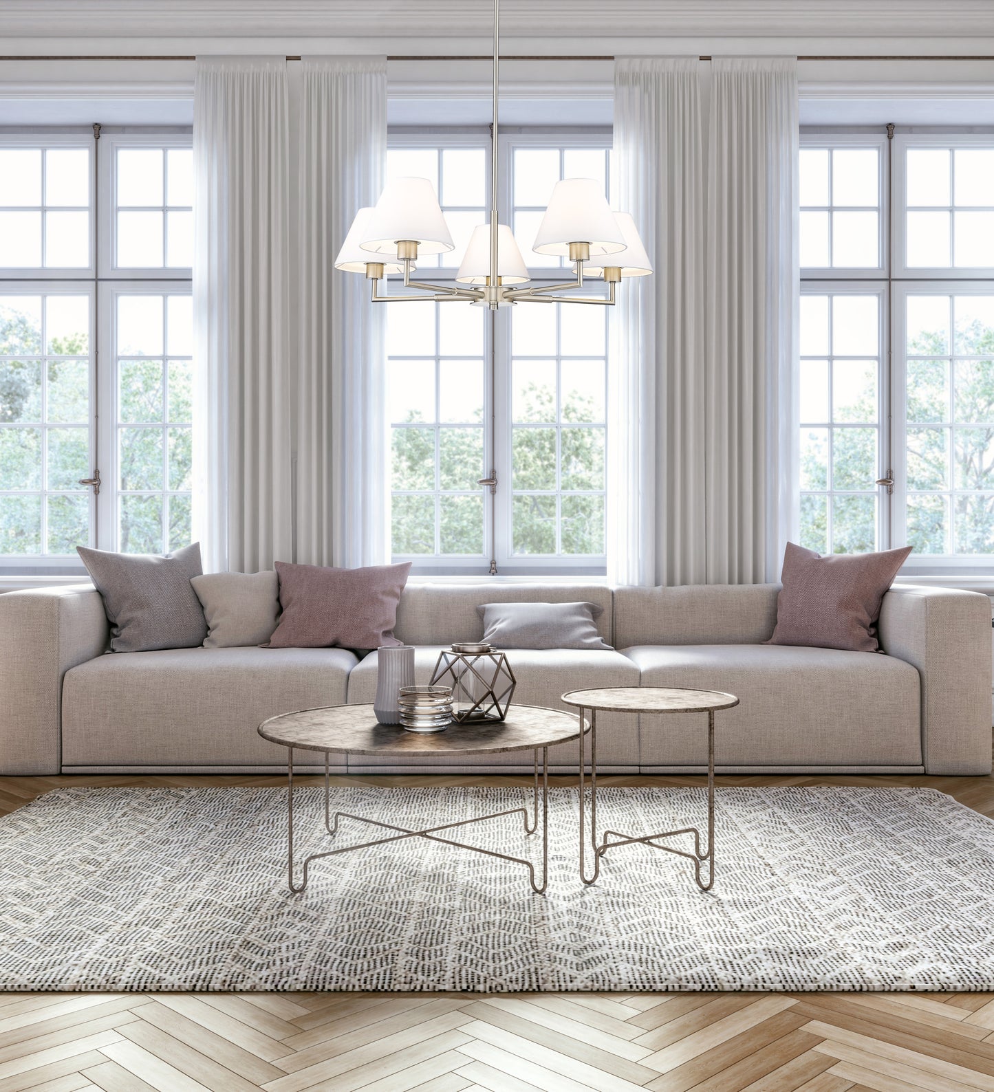 744-34R-BN - Leila 5 Light 34" Chandelier - Brushed Nickel