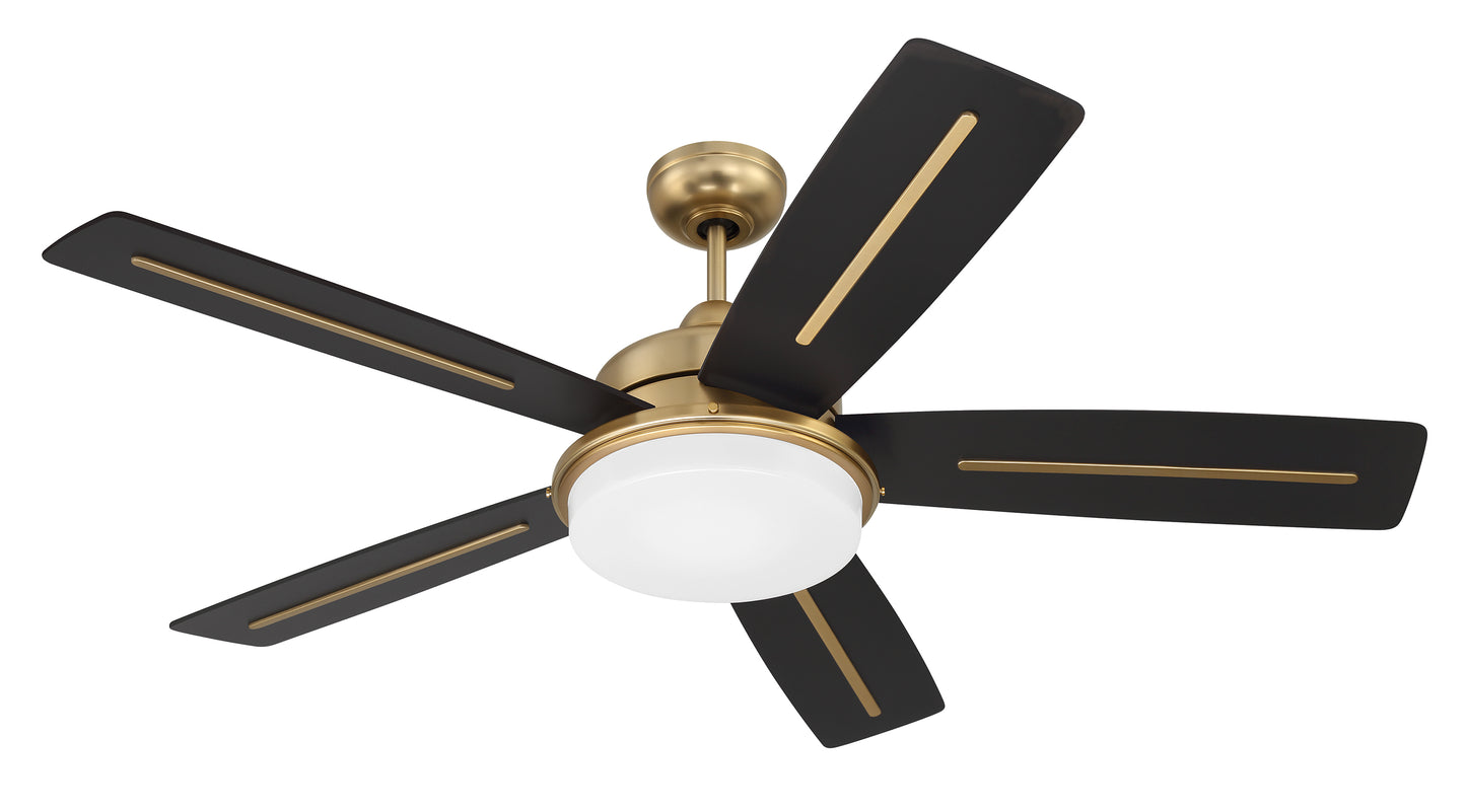 DRW54SB5-NWF - Drew 54" Ceiling fan, no Wifi 54" 5 Blade Ceiling Fan with Light Kit - Satin Brass
