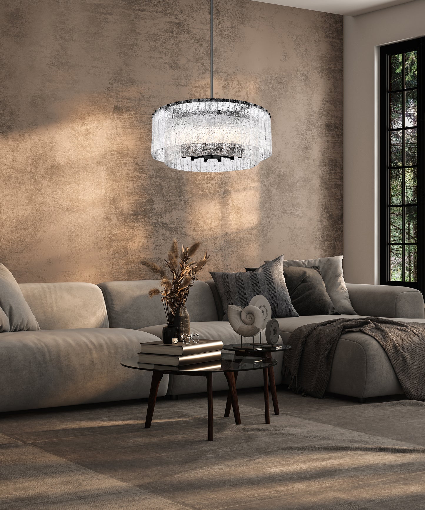 1943P32-2-MB - Glacier 12 Light 33" Pendant - Matte Black