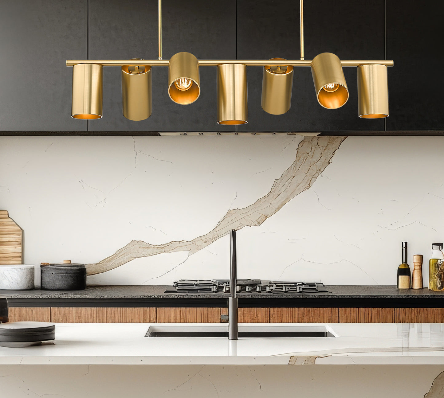 7520-7L-MGLD - Lumina 7 Light Linear 42" Chandelier - Modern Gold