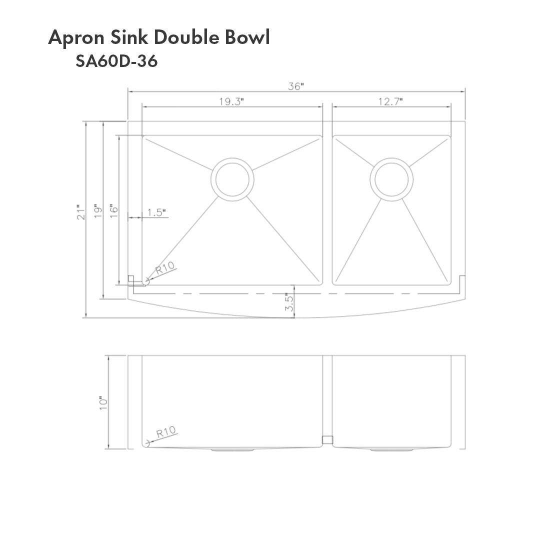SA60D-36 - 36" Courchevel Farmhouse Apron Mount Double Bowl Stainless Steel Kitchen Sink with Bottom Grid