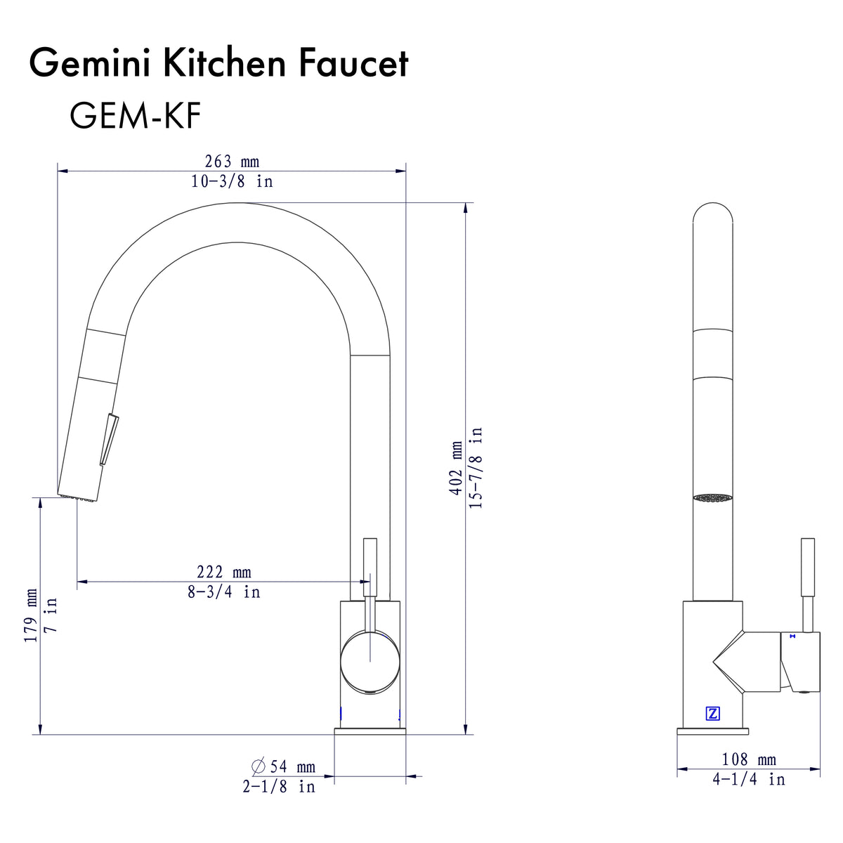 GEM-KF-MB - Gemini Kitchen Faucet in Matte Black