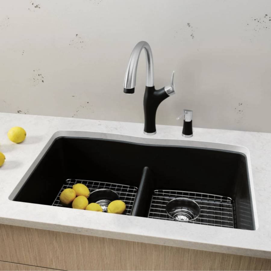 443106 - Diamond SILGRANIT 32" 50/50 Double Bowl Undermount Kitchen Sink with Low Divide - Volcano Gray