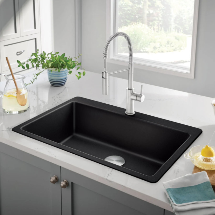 443196 - Liven SILGRANIT 33" Super Single Dual Mount Kitchen Sink - Cinder