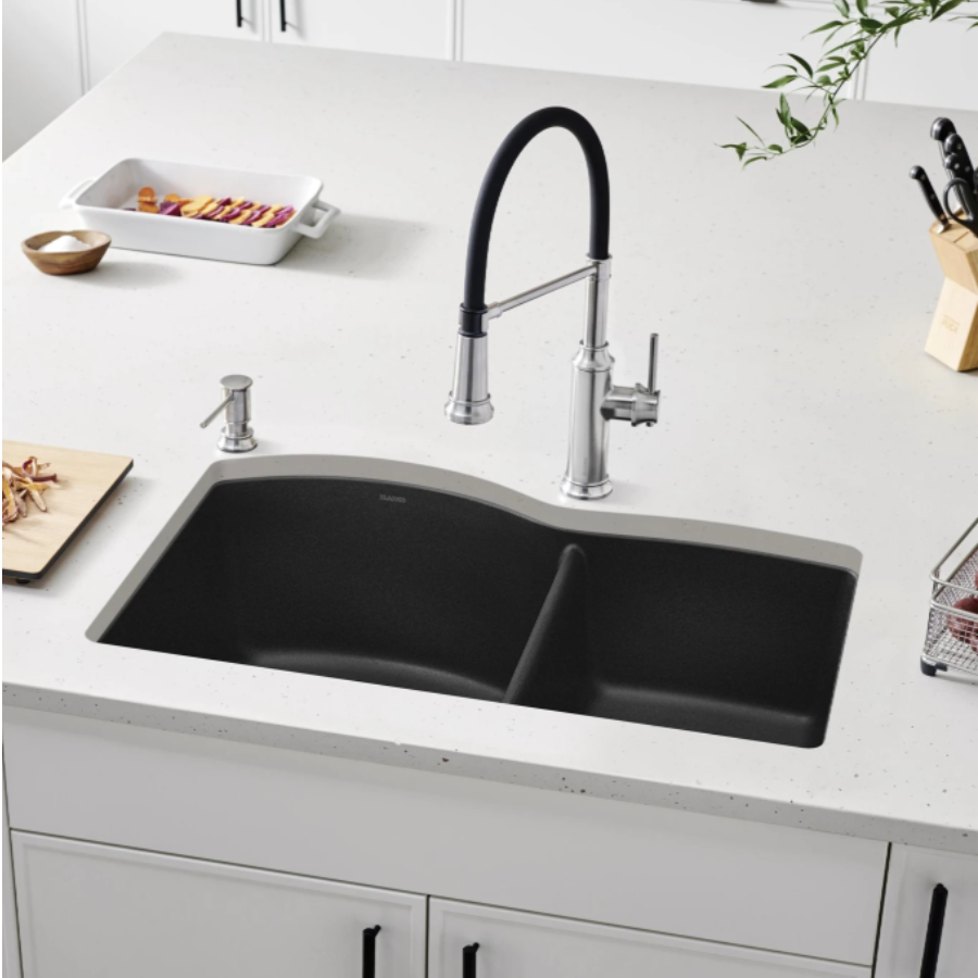 443063 - Precis SILGRANIT 27" Single Bowl Undermount Kitchen Sink - Coal Black