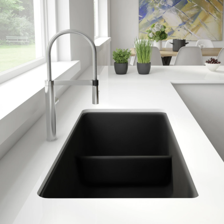 442925 - Precis SILGRANIT 33" 60/40 Reversible Double Bowl Undermount Kitchen Sink with Low Divide - Coal Black