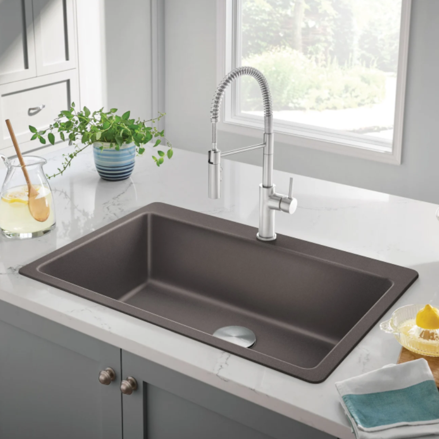 443201 - Liven SILGRANIT 33" Super Single Dual Mount Kitchen Sink - Soft White