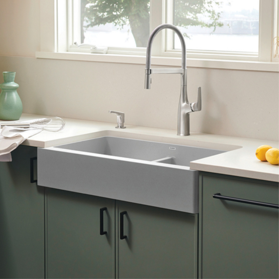 526553 - Vintera SILGRANIT 33" Double Bowl Apron-Front Farmhouse Sink - Truffle