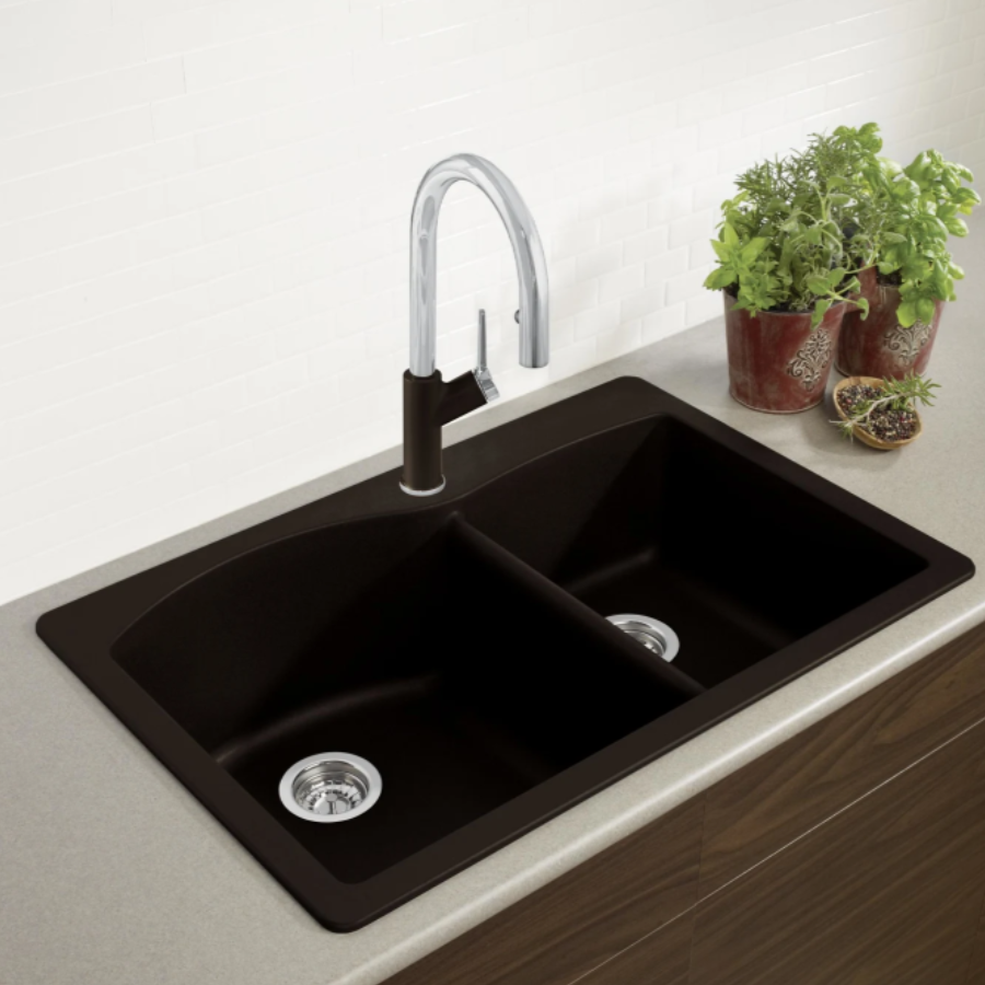443100 - Diamond SILGRANIT 33" 60/40 Double Bowl Dual Mount Kitchen Sink - Volcano Gray
