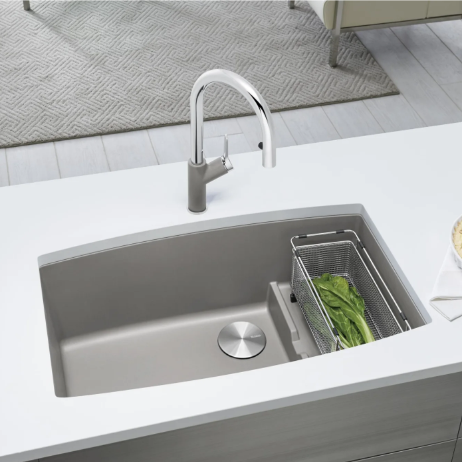 443122 - Performa Cascade SILGRANIT 32" Single Bowl Undermount Kitchen Sink with Colander - Volcano Gray