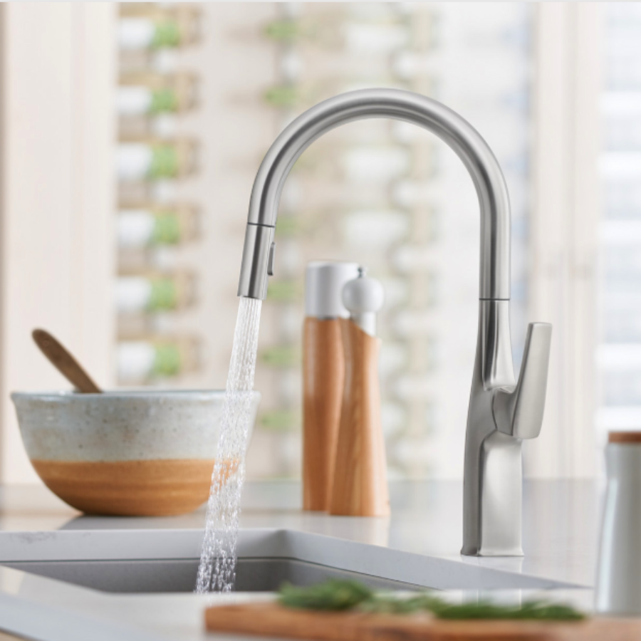 443267- Rivana High Arc Pull-Down Dual-Spray Kitchen Faucet - Satin Dark Steel