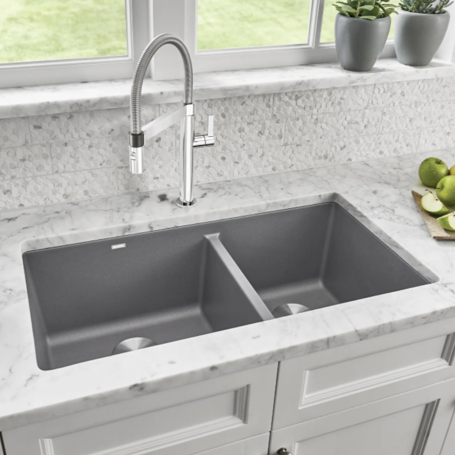 443081 - Precis SILGRANIT 33" 60/40 Double Bowl Undermount Kitchen Sink - Soft White