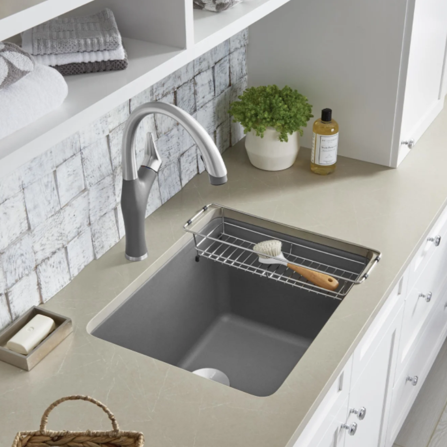 443116 - Liven SILGRANIT 25" Single Bowl Dual Mount Laundry Sink - Volcano Gray