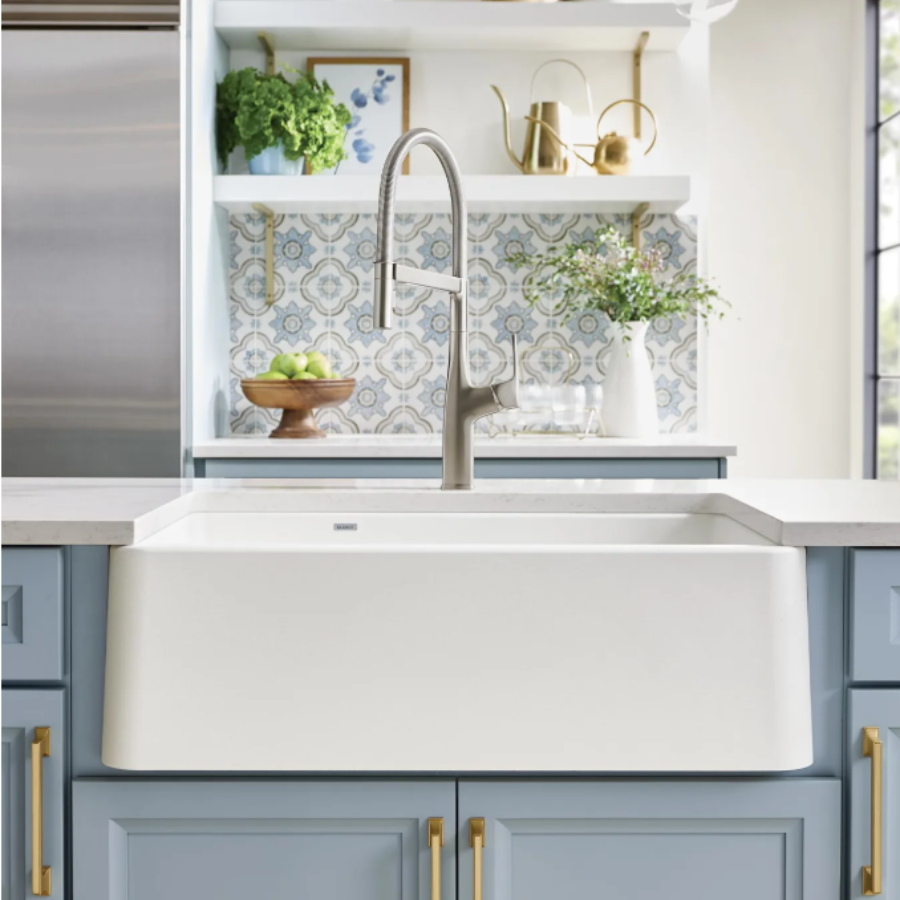 443115 - Ikon SILGRANIT 33" Double Bowl Apron-Front Farmhouse Sink with Low Divide - Volcano Gray