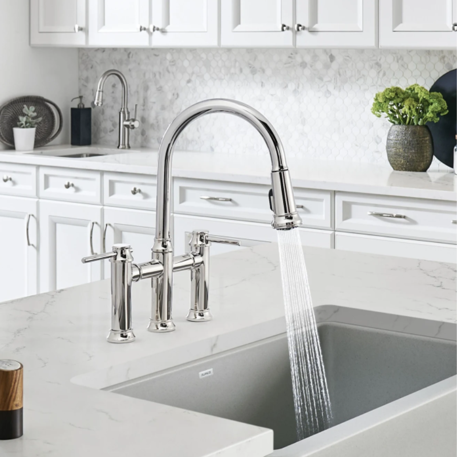 443263 - Empressa Pull-Down Dual-Spray Bridge Faucet - Satin Dark Steel