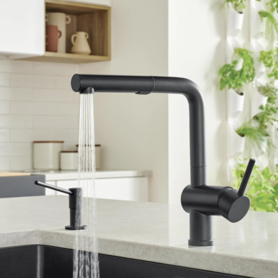 443251 - Linus Low Arc Pull-Out Dual-Spray Kitchen Faucet - Satin Platinum