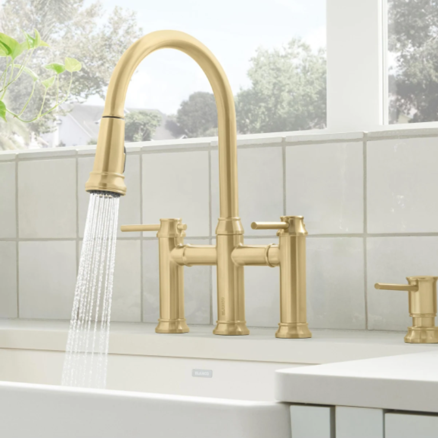 442981 - Empressa Pull-Down Dual-Spray Bridge Faucet - Satin Gold